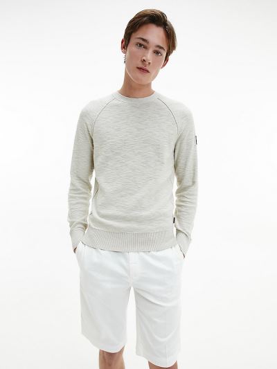 Calvin Klein Ruhák HU744870 | Calvin Klein Cotton Slub Textured Férfi Pulóver Szürke